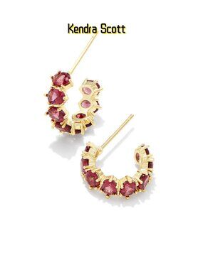 Cailin Gold Huggie Earrings in Red Crystal